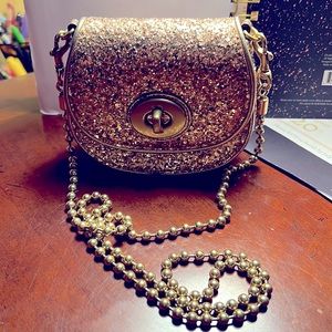 Coach gold glitter crossbody witch gold chain
